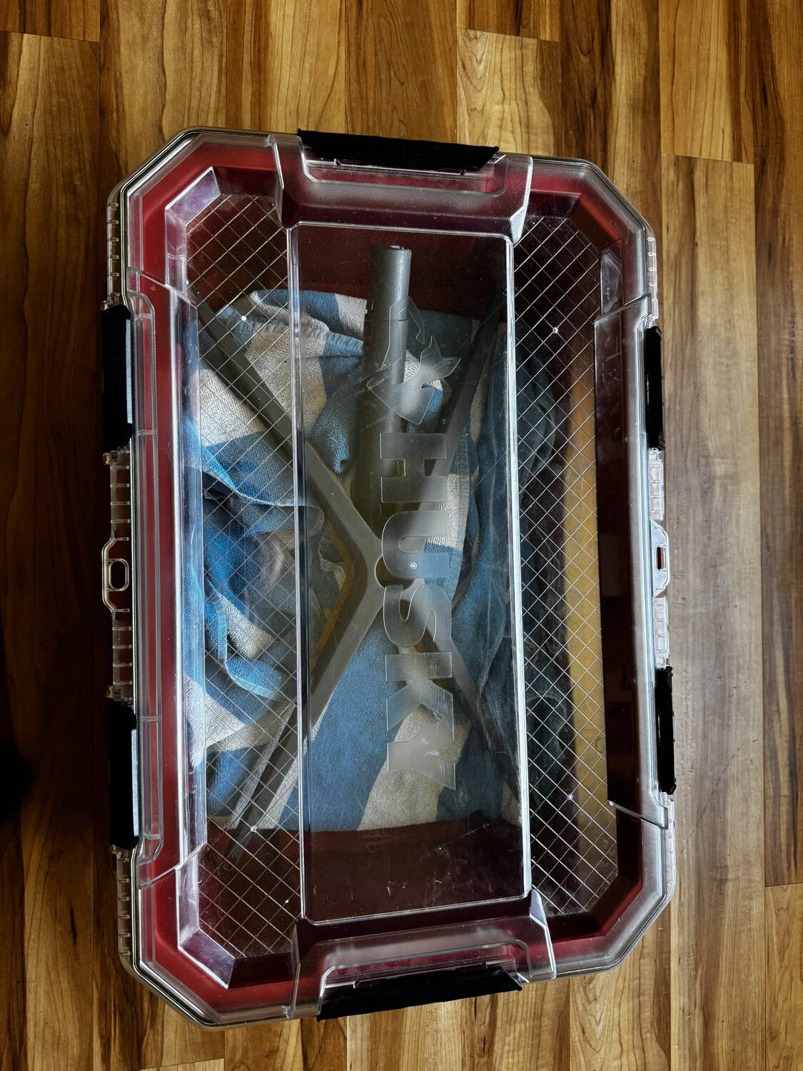 Starlink Gen-2 dish folded into a Husky weatherproof storage case
