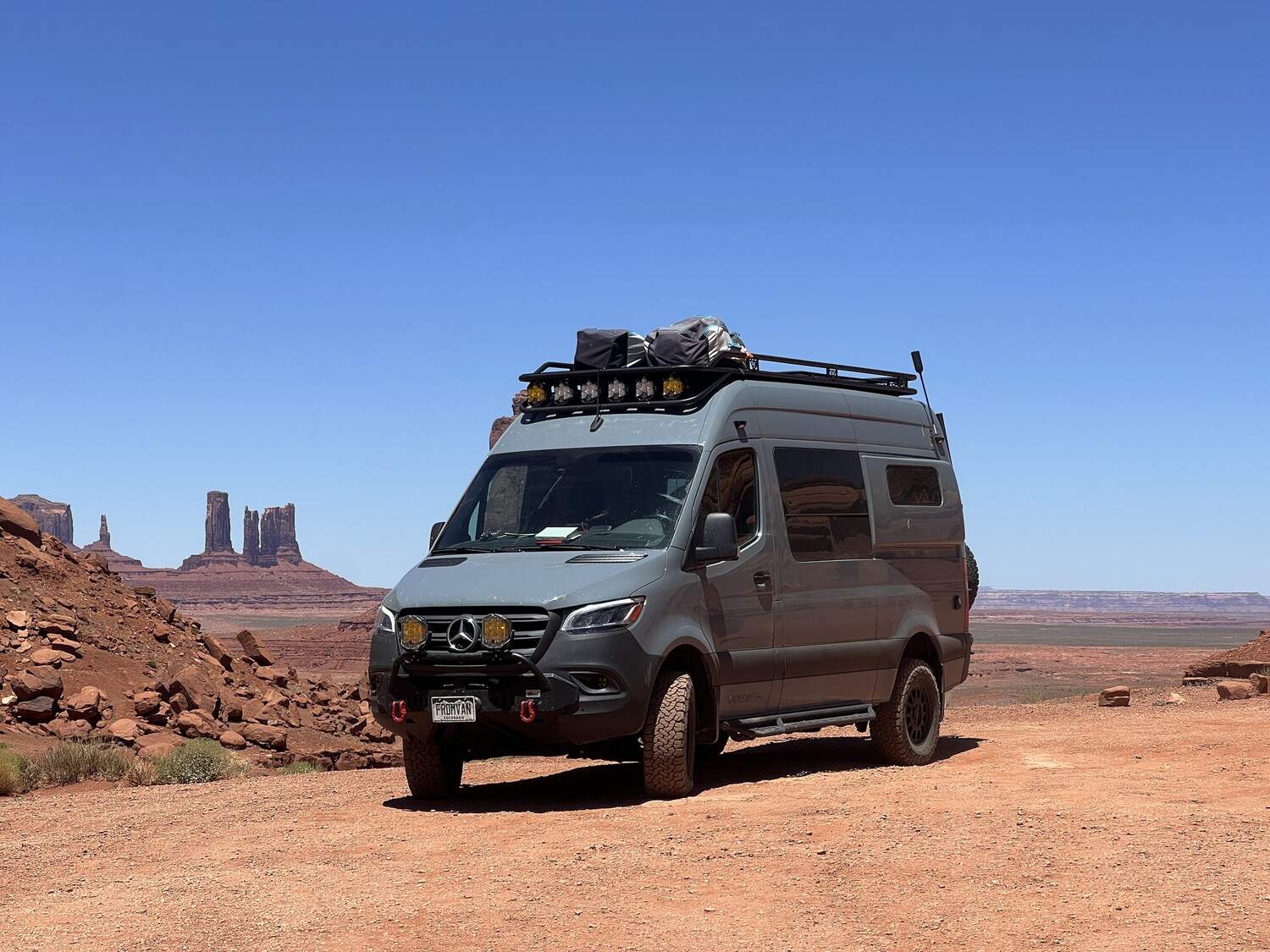 Sprinter loaded for travel in Monument Valley